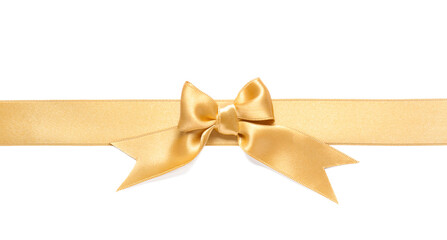 Fototapeta premium Beautiful golden ribbon with bow on white background