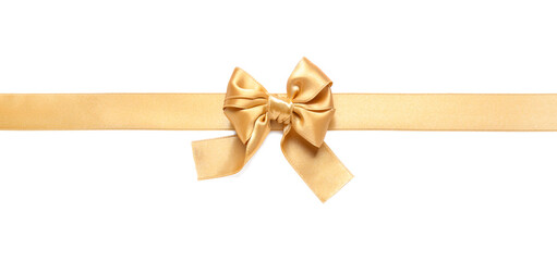 Beautiful golden ribbon with bow on white background