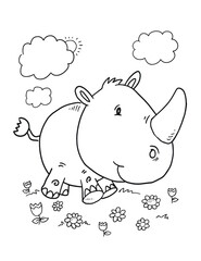Mignon Safari Animal Rhino Livre Coloriage Page Illustration Vectorielle Art