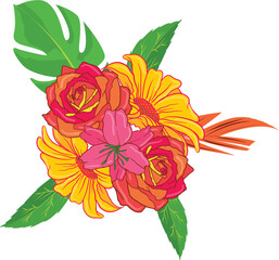 Beautiful Vector Floral Foliage Arrangements Set Graphics with elegant floral and leaves in colourful illustration. Can be used for your wedding or any invitation template