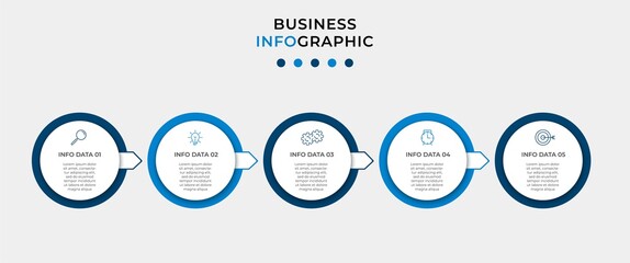 Business Infographic design template Vector with icons and 5 options or steps. Can be used for process diagram, presentations, workflow layout, banner, flow chart, info graph