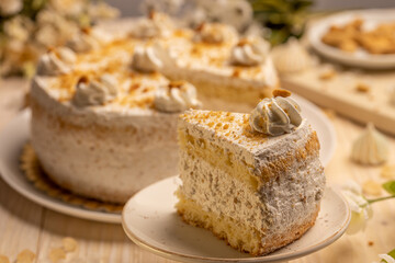 Vanilla cake with whipped cream