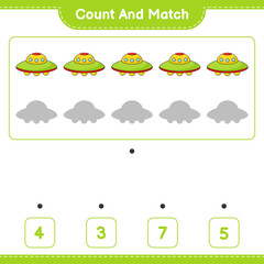 Count and match, count the number of Ufo and match with the right numbers. Educational children game, printable worksheet, vector illustration