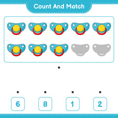 Fototapeta premium Count and match, count the number of Pacifier and match with the right numbers. Educational children game, printable worksheet, vector illustration