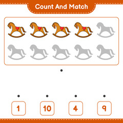 Count and match, count the number of Rocking Horse and match with the right numbers. Educational children game, printable worksheet, vector illustration