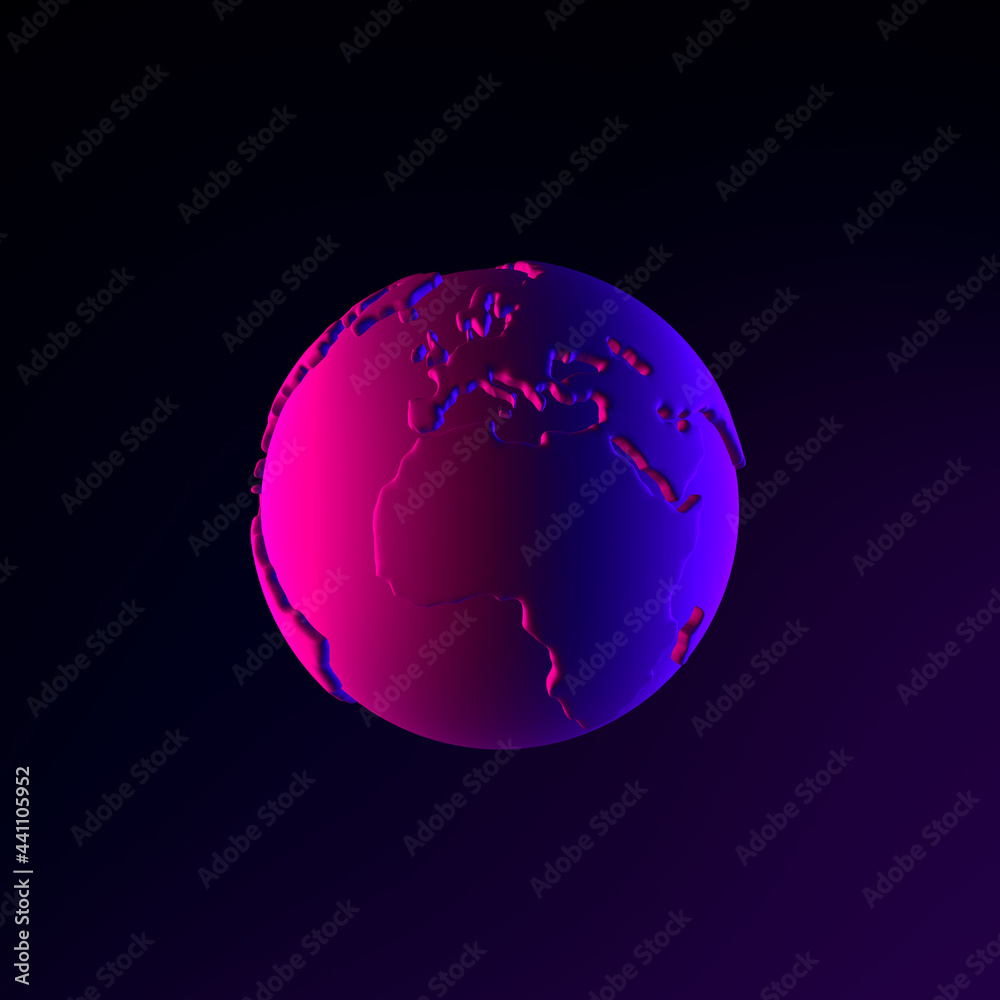 Poster neon globe icon. 3d rendering interface ui ux element. dark glowing symbol.