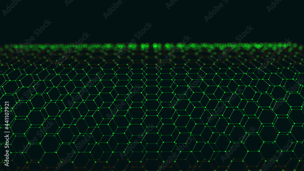 Poster high technologies, internet, blockchain, big data. digital contacts network, 3d illustration of poly