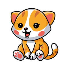 Cute little orange cat cartoon sitting