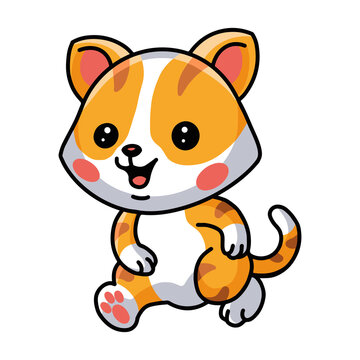 Cute little orange cat cartoon running