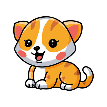 Cute little orange cat cartoon sitting