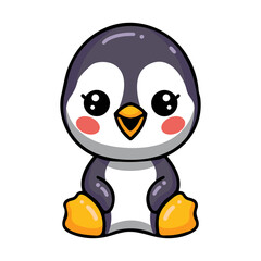 Cute little baby penguin cartoon sitting