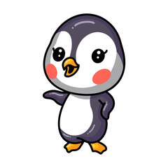 Cute little baby penguin cartoon presenting