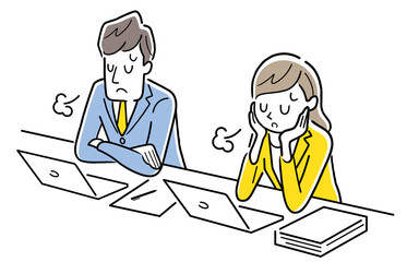 ベクターイラスト素材：仕事のやる気が出ない男性と女性
