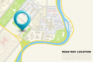 City map navigation banner, point marker background, simple application drawing city plan GPS navigation, itinerary destination arrow paper city map banner. Route delivery check point infograph banner