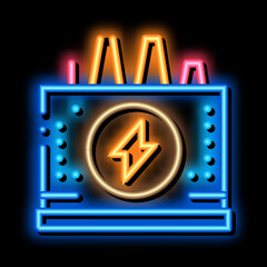 power station neon light sign vector. Glowing bright icon power station sign. transparent symbol illustration