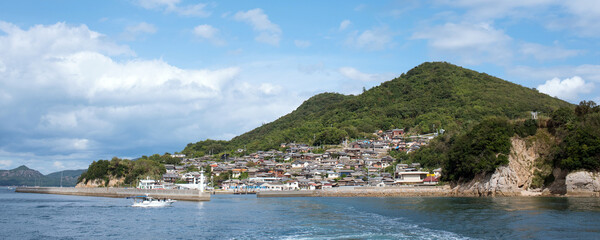 Ogijima Island in Setouchi Inland Sea, Kagawa, Japan　香川県・男木島の全景 瀬戸内海 パノラマ コピースペース © wooooooojpn