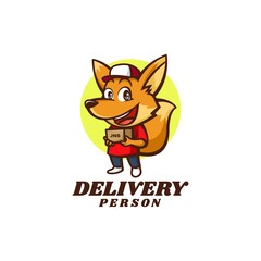 Vector Logo Illustration Deliveryman Fox Mascot Cartoon Style.