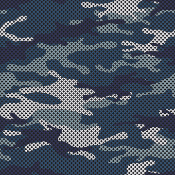 Camouflage texture seamless pattern with grid.Abstract modern endless military background for fabric and fashion textile print. Vector illustration