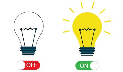 Tumbler switch, on and off light bulbs. Idea concept. Vector illustration in flat style design
