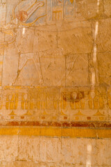 Hieroglyphs inside the the Mortuary Temple of Egyptian Queen Hatshepsut in Luxor, Egypt