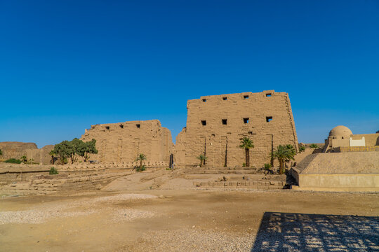 Panoramic exterior view of Karnak Temple in Luxor, Egypt - the largest temple complex in Egypt