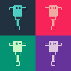 Pop art Construction jackhammer icon isolated on color background. Vector
