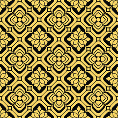 Abstract geometric floral seamless pattern. Yellow and black ornament. Modern stylish texture repeating. Vector background.