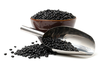 black beans in bag on white background