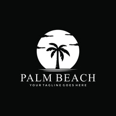 palm tree beach silhouette luxury logo vintage design inspiration