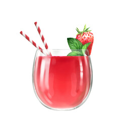 Summer cocktail with strawberry. Isolated on white
