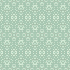 Background pattern with simple decorative ornamentation on a green background, wallpaper. Seamless pattern, texture