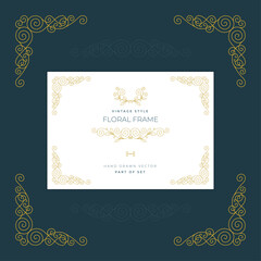 Vintage style floral frame, ornaments and with design elements set. Retro greeting card, invitation, certificate, diploma, label and menu templates. Part of set.