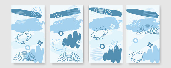 Abstract organic long vector banner template. Minimal background in boho style with copy space for text. Stories brush line triangle hand painted Scandinavian pastel background cover