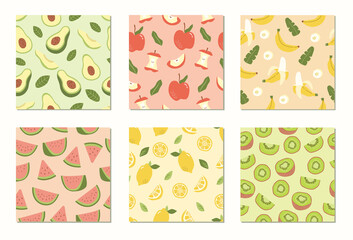 Set of tropical summer fruits Illustration seamless pattern design
