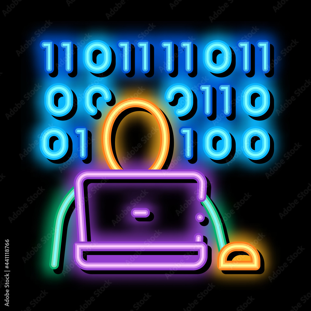 Poster binary code neon light sign vector. glowing bright icon binary code sign. transparent symbol illustr