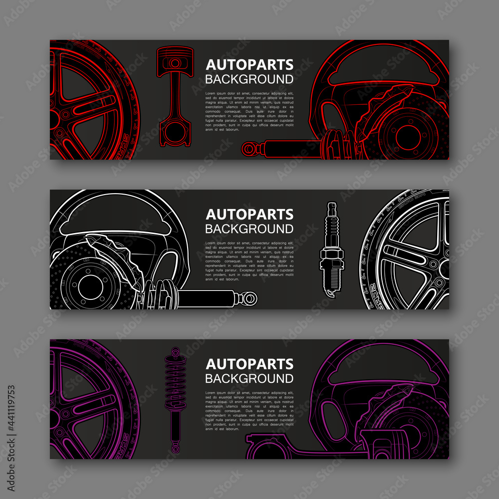 Poster auto parts banner. modern template vector design. vector car service design auto parts template. hea