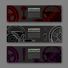 Auto parts banner. Modern template vector design. Vector car service design auto parts template. Header Design Elements. Abstract auto parts banner template background. Collection car service design