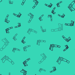 Black line Car seat icon isolated seamless pattern on green background. Car armchair. Vector