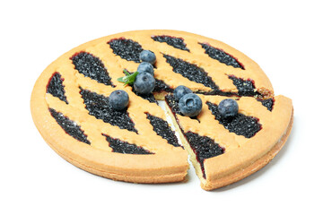 Delicious blueberry pie isolated on white background