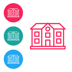 Red line House icon isolated on white background. Home symbol. Set icons in circle buttons. Vector