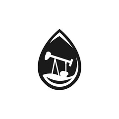 Vector icon for a logo of an oil pump inside a drop of oil