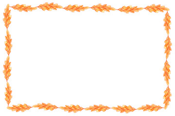 Rectangle watercolor autumn frame made of hand drawn autumn oak leaves. Border, background for Greeting card, text, picture or Invitation