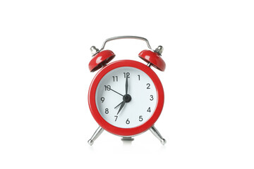 Red alarm clock isolated on white background