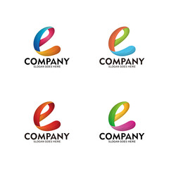 Initial letter E gradient logo vector, multi color letter icon template.