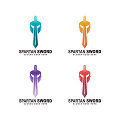 Spartan helmet and sword logo, vector template