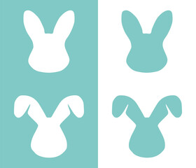 Cute vector illustration of hand drawn bunny heads on white and pastel turquoise backgrounds, card or card design.