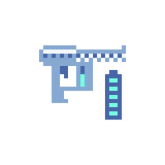 Blaster icon. Sticker design. Pixel art style. Isolated vector illustration.