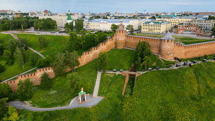 Nizhny Novgorod. Nizhny Novgorod Kremlin. The veche bell. Aerial view. - obrazy, fototapety, plakaty