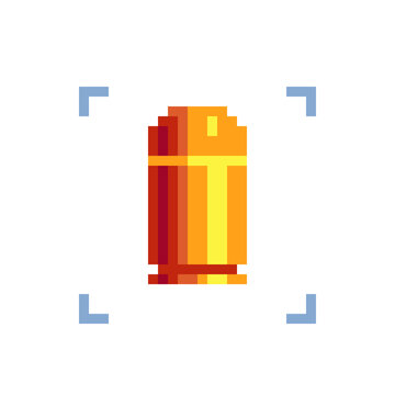 Bullet pixel art icon. Isolated pixel art 80s style vector illustration. Design sticker, logo, app and web.