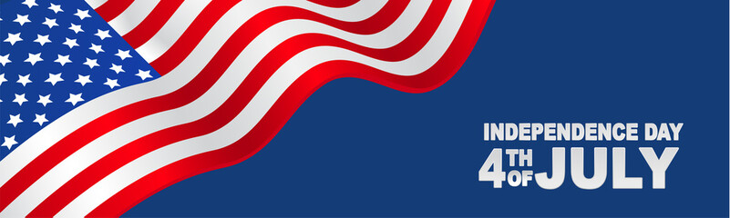 4th of July. USA flag banner or header. United States of America Independence Day. American national patriotic holiday design with lettering. Vector illustration.